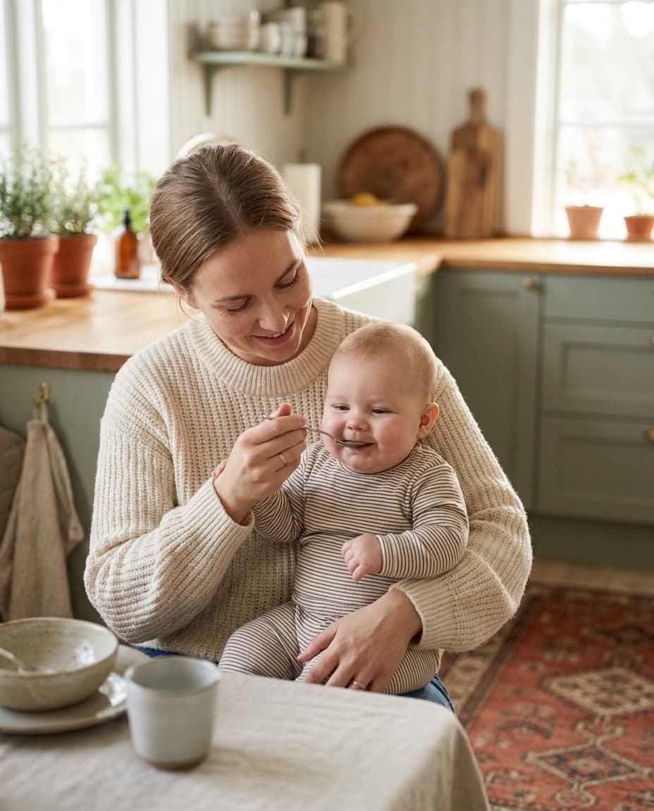 Mutter füttert ihr Baby
